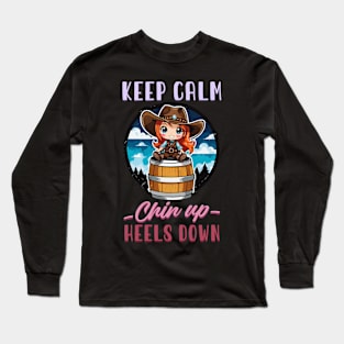 Keep Calm Chin Up Heels Down I Equestrian Horse Long Sleeve T-Shirt